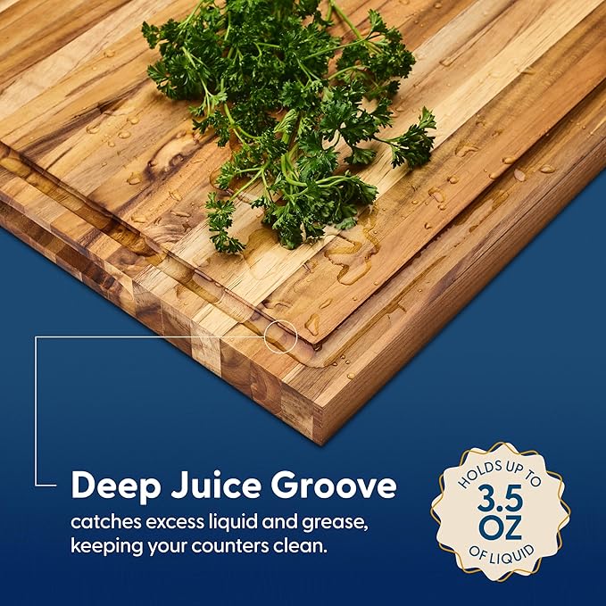 Sonder Los Angeles, Large Teak Wood Cutting Board for Kitchen with Juice Groove, Reversible Charcuterie Butcher Block 18x14x1.25 in (Gift Box Included)