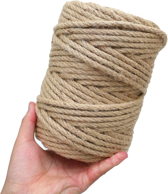 Natural Jute Twine 328ft 8mm,4Ply Twisted Thick Twine Rope Strong Jute String Roll for Crafts Gift Wrapping Gardening Home Decor Bundling Cat Scratching Post