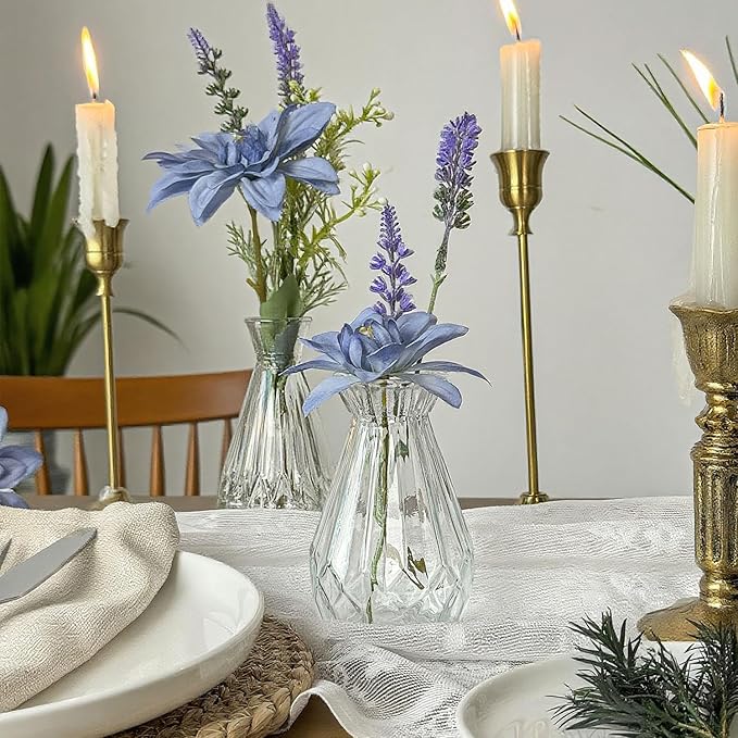 Glass Bud Vase Set of 5 Pcs Small Minimalist Vases for Flowers, Vintage Rustic Home Decor for Table Centerpiece Wedding Party, Modern Clear Aromatherapy Bottle for Living Room Bedroom