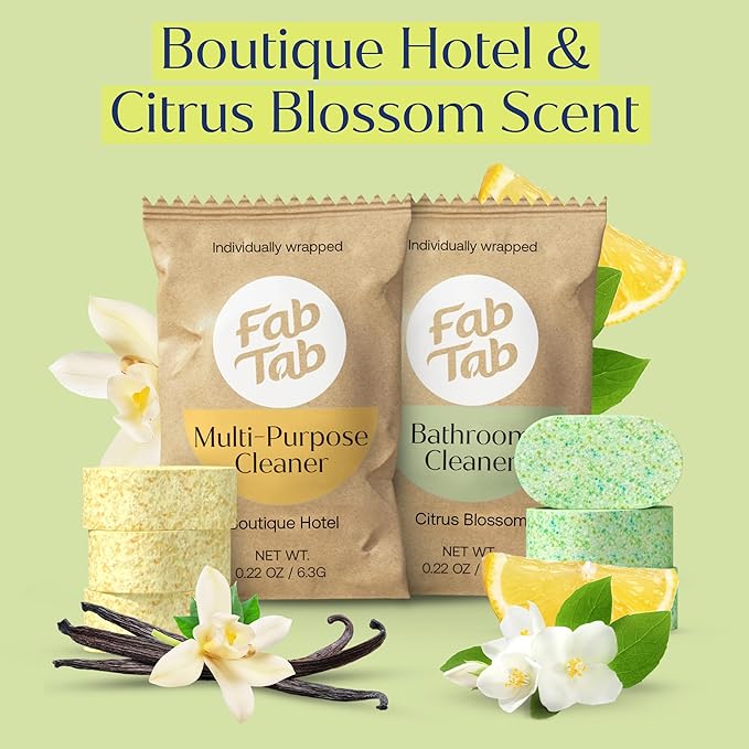 Fab Tab Multi-Purpose & Bathroom Cleaner Refill Tablets - Natural Cleaning Products - All-Purpose Cleaner Tablets - Plant-Based - No Harsh Chemicals - 8x 16.9 Fl oz Bottles (Bottles Not Included)
