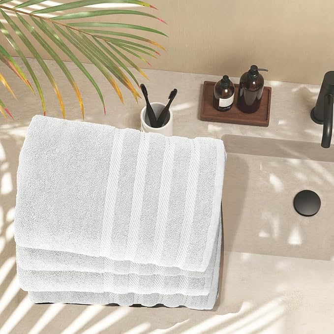 Hearth & Harbor Bath Towels for Bathroom - 100% Ring Spun Cotton Luxury Bathroom Towels - Soft & Highly Absorbent 4 Bath Towels, White