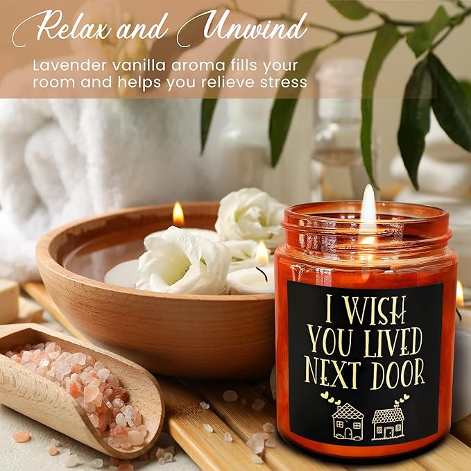 Birthday Gifts for Women Men - I Wish You Lived Next Door Candle for Her - Friendship, Housewarming Gift -Gifts for Best Friend, Girlfriend, Sister, Mom - Relaxing Natural Soy Candle for Home