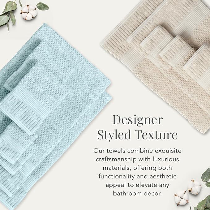 NY Loft 100% Cotton Bath Towel 4 Pack | Super Soft & Absorbent Quick-Dry Bath Towels 30" x 52" | Textured and Durable Cotton | Premium Thick Towels | Trinity Collection (4 Pack Bath Towel, Sand)