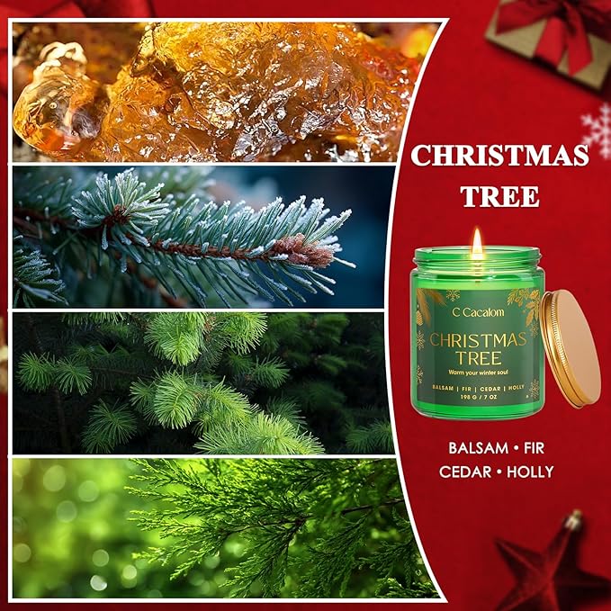 Christmas Soy Candles for Home Decor Non-Toxic Aromatherapy Scented Candles for Christmas Gifts, Cozy Holiday Jar Candle, Cozy Decorative Candle for Women Men, Winter Christmas Tree Balsam Fir Candle