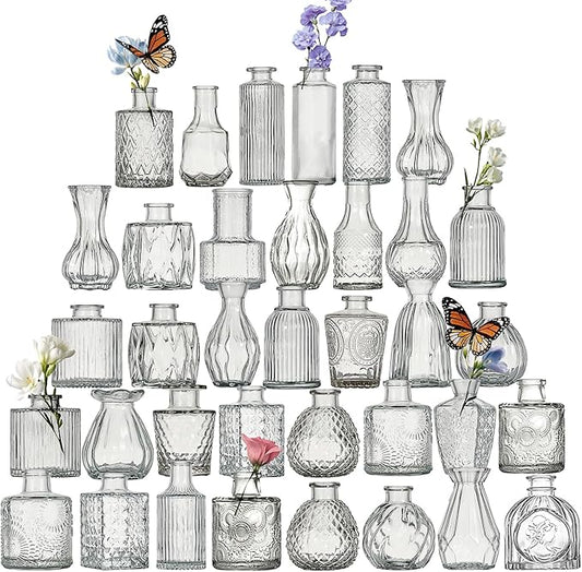 Glass Bud Vase Set of 36 Pcs Small Minimalist Vases for Flowers, Vintage Rustic Home Decor for Table Centerpiece Wedding Party, Modern Clear Aromatherapy Bottle for Living Room Bedroom