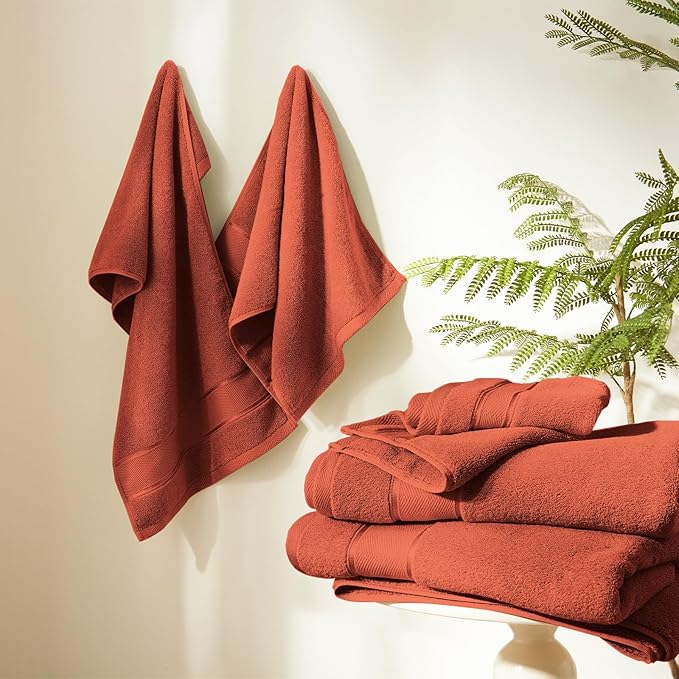 Marvione Bath Towels Set 6 Piece, 100% Turkish Cotton Highly Absorbent and Soft Towels for Bathroom 2 Bath Towels 2 Hand Towels 2 Washcloths, Burnt Orange