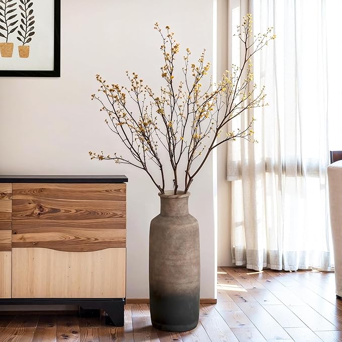 LuxenHome Ceramic Floor Vase,19 Inch Brown Ombre Terracotta Rustic Pottery Large Vases for Living Room Decor, Farmhouse Decorative Narrow Flower Vase Home Decor