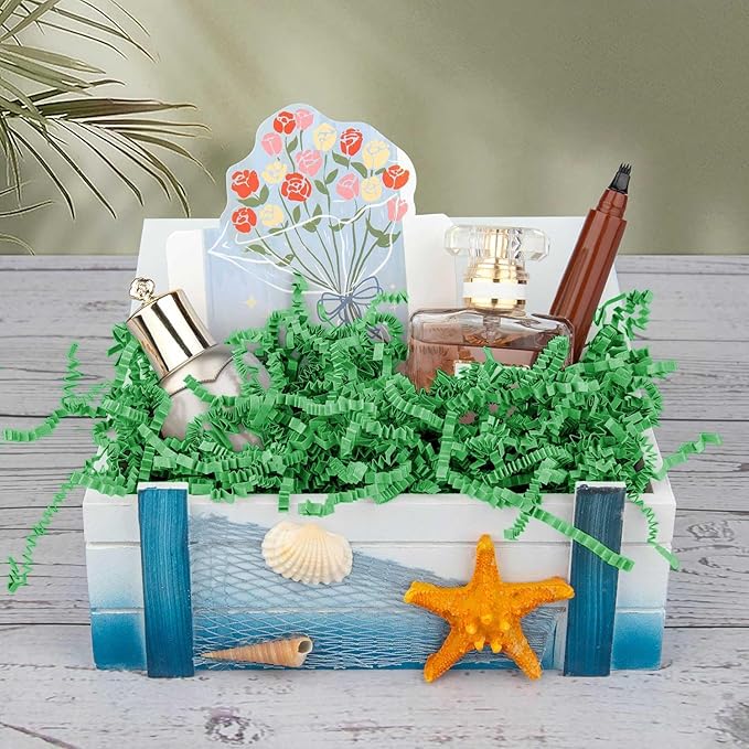 8.5oz Crinkle Paper Filler, Gift Baskets Gift Boxes Crafts Shredded Cut Paper Packaging Decorative Stuffing & Cushioning Confetti for Easter Birthday Wedding Party Favor Green