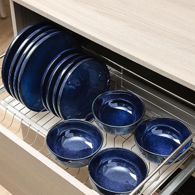 Vicrays Ceramic 18 Pieces Dinnerware Set - Dinner Plates Salad Plates Cereal Bowls Set Service for 6 - Scratch Resistant Microwave Oven Dishwasher Safe - Blue