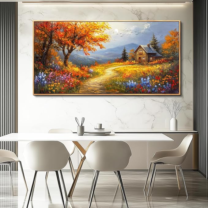 FUHAIHUA Large Wood Framed Wall Decor For Living Room Canvas Wall Art For Office Modern Wall Decorations For Bedroom Reddish Orange Tree Painting Farmhouse Pictures Artwork Room Home Decor 24x48 In