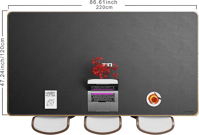 CENNBIE HUGE220 86.6" x 47" Black Leather Desk Mat for Conference Table, Dining Table, Work Table, Banquet Tables, Library Table