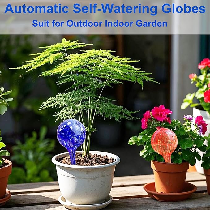 Self Watering Planter Insert Set of 4 - Small Glass Plant Watering Devices for Indoor & Outdoor Plants - Automatic Watering System for Daily Use