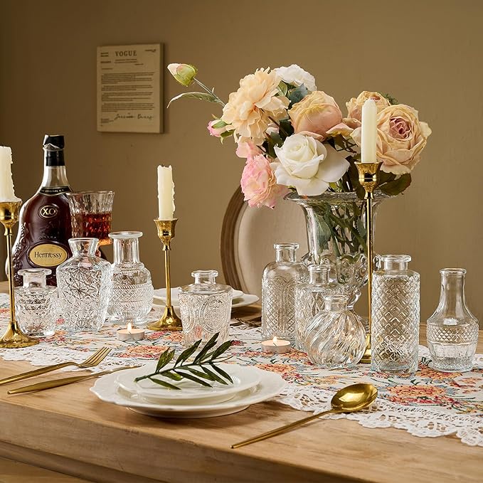 Glass Bud Vase Set of 33 Pcs Small Minimalist Vases for Flowers, Vintage Rustic Home Decor for Table Centerpiece Wedding Party, Modern Clear Aromatherapy Bottle for Living Room Bedroom