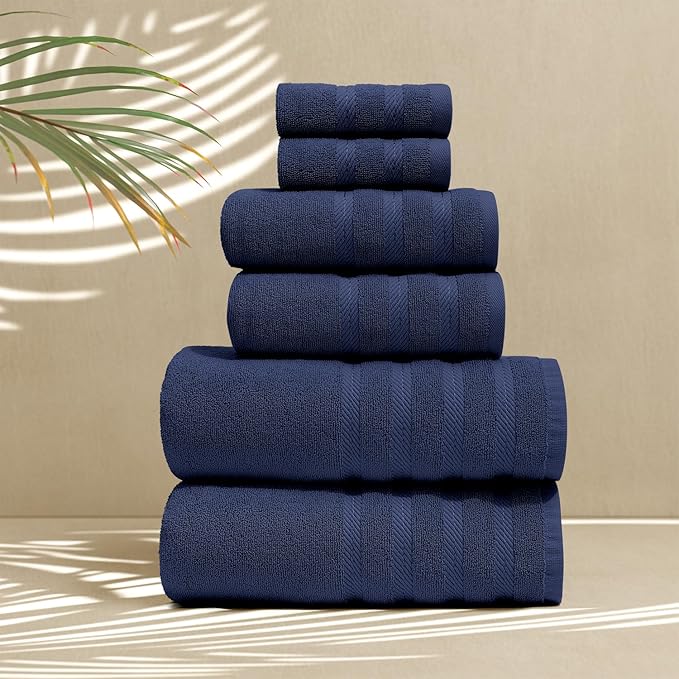 Hearth & Harbor Bath Towels for Bathroom - 100% Ring Spun Cotton Luxury Bathroom Towels - Soft & Highly Absorbent Bath Towels Set, 6 Piece Set, Navy