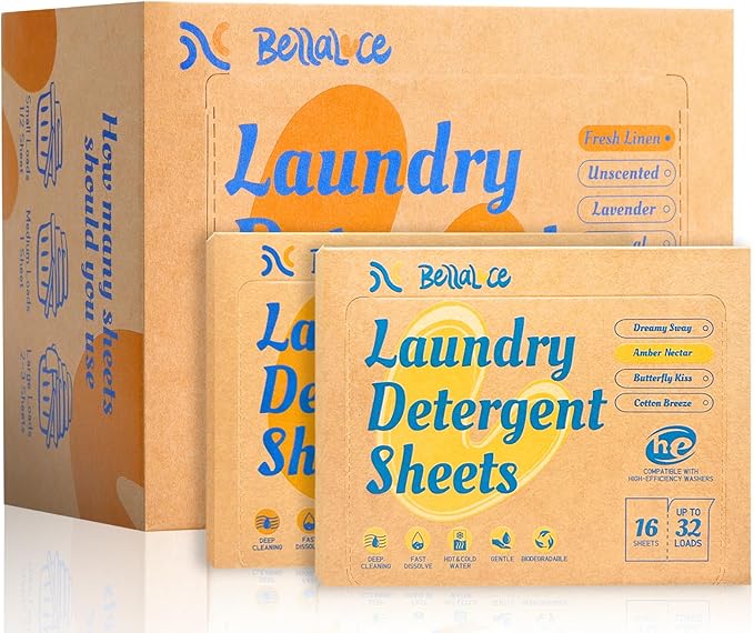 BellaLuce Laundry Detergent Sheets - Laundry Sheets, 240 Loads (304 Count (Pack of 3), Fresh Linen & Amber Nectar)