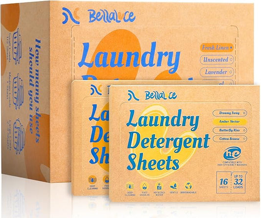 BellaLuce Laundry Detergent Sheets - Laundry Sheets, 240 Loads (304 Count (Pack of 3), Fresh Linen & Amber Nectar)