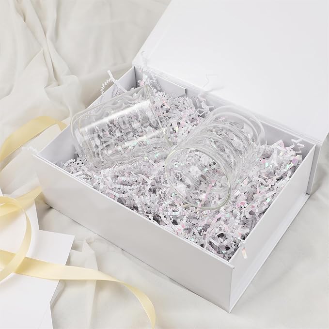 White Large Gift Boxes With Lids Includes Ribbon And Diy Printable Sticker Paper, Bridesmaid & Wedding Proposal Box, Magnetic Gift Box Sphere