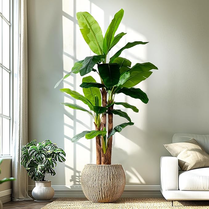 8.2FT Artificial Banana Tree Tall Fake Banana Leaf Plant Faux Banana Silk Tree Faux Banana Leaves for Home Swimming Pool Indoor Outdoor Patio Tropical Decor