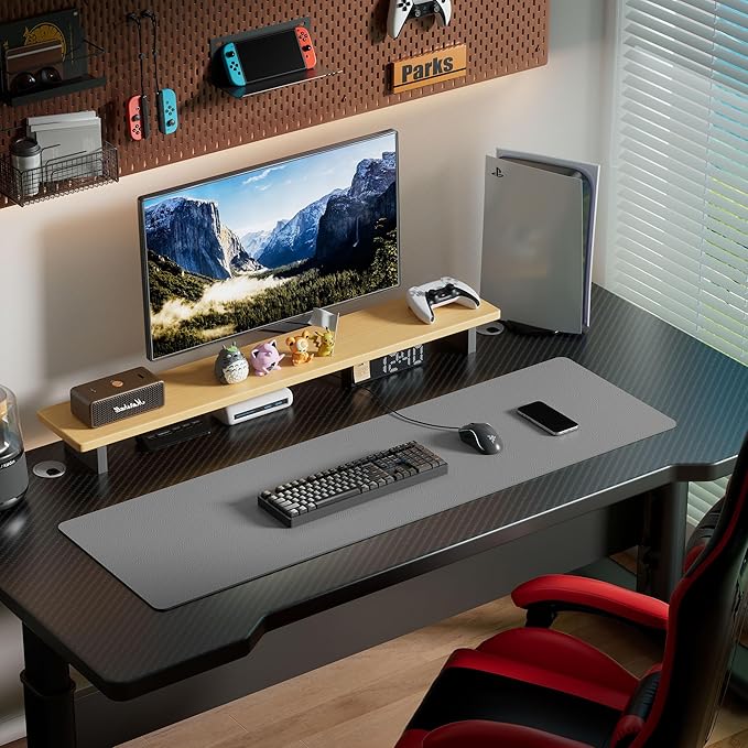 Aothia Leather Desk Pad Protector, Office Desk Mat, Large Mouse Pad, Laptop Desk Pad, Non-Slip PU Leather Desk Blotter, Waterproof Desk Writing Pad for Office and Home (Light Grey, 55" x 17")