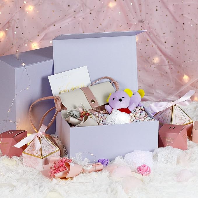 MOYEUPAC Purple Gift Box,9" X 7" X 4" with Lids for Presents Magnetic Closure Gift Packaging for Christmas, Halloween, Birthday and Various Holidays