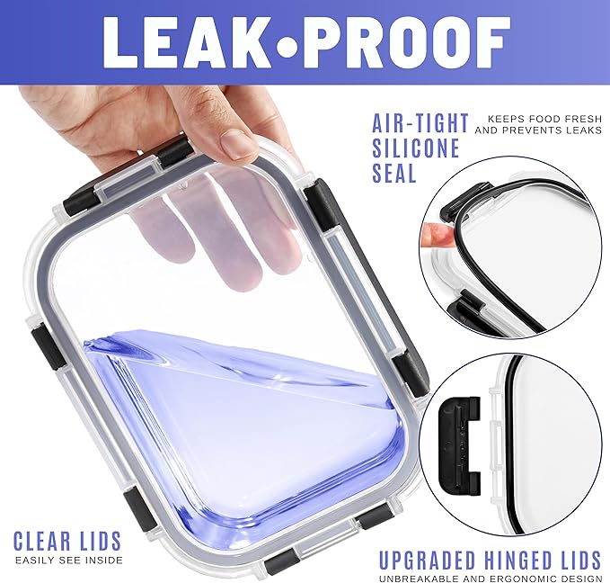 Sorbus 20pc Glass Meal Prep Containers Set – 10 Glass Food Storage Containers (21.3oz, 2.6 Cups) with Airtight Lids – Freezer, Dishwasher, and Oven Safe – Reusable Containers for Meal Prep and Storage