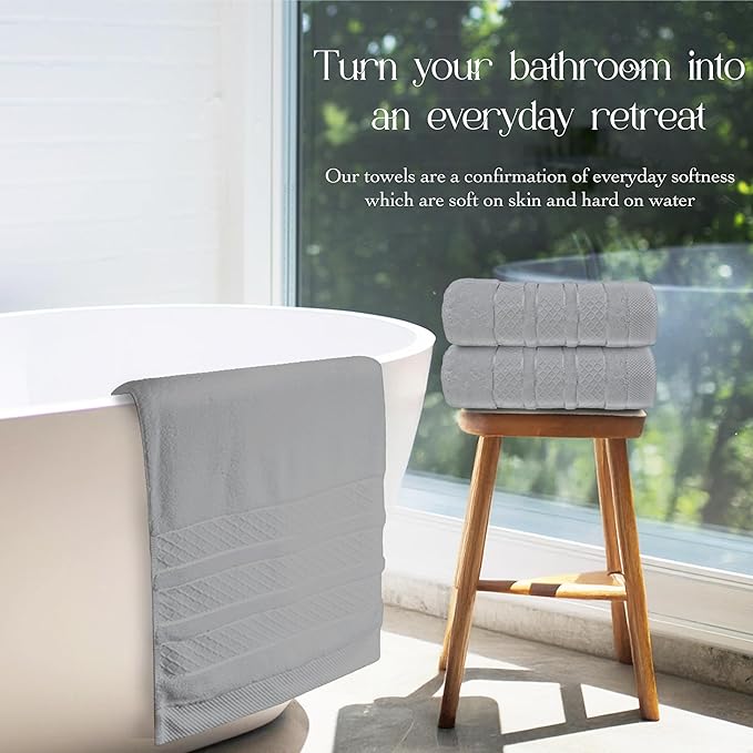 Premium Towel Set: Super absorbent, quick-drying, soft, plush. Features hanging loop, fade-resistant, eco & skin-friendly dyes. Luxury dobby design for bath or spa. (Gray, Bath Towel Set of 4)