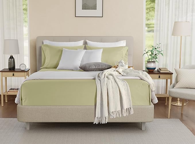 Egyptian Cotton Sheets King Size Sheets Deep Pocket Set, 800 Thread Count 4 Piece King Size Sheet & Pillowcase Sets Sateen Weave, Soft & Comfy Elasticated 15" Deep Pocket Breathable Bed Sheet- Seafoam
