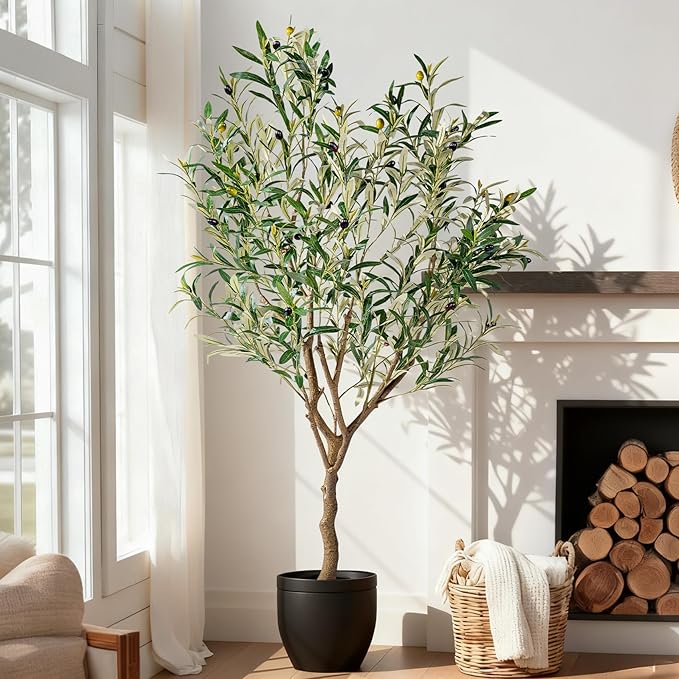 4ft Artificial Olive Tree Faux Olive Plant for Home Decor, Large Fake Olive Tree Modern Farmhouse Style, Floor Plant for Indoor Artificial Trees for Home Decor Indoor, Arbol de Olivo Artificial