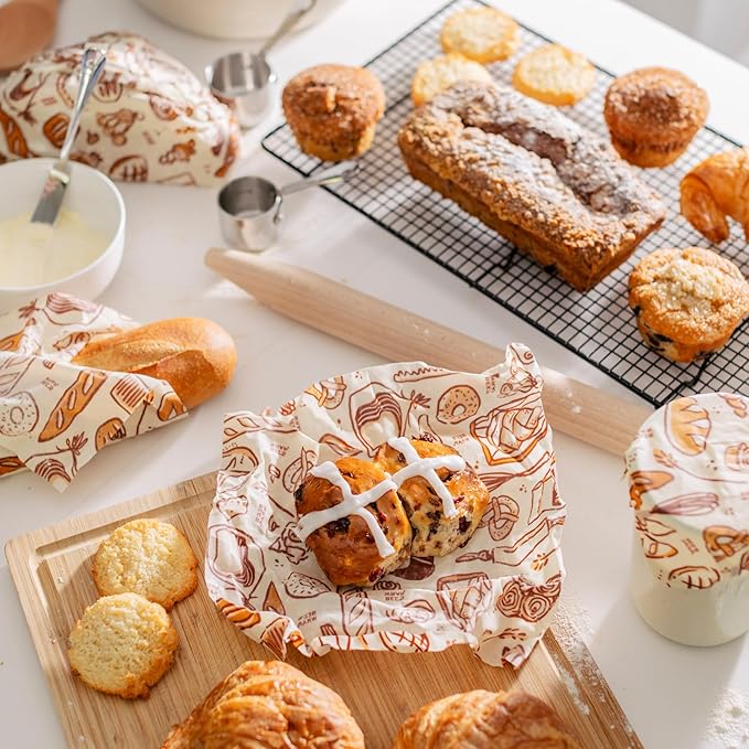 Bee's Wrap Beeswax Wraps for Food - Cut to Size 14x52" Wax Paper Roll - Made in USA Reusable Waxed Paper & Bowl Covers - Organic & Eco-Friendly Alternative to Aluminum Foil & Plastic Wrap, Bakery Lane