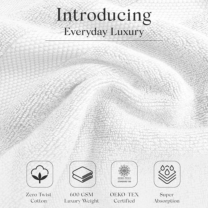 Premium Staple Cotton Bathroom Towel Set - White 600 GSM 6-Piece Luxury Bath Towel Set 3 Stripe - 2 Bath Towels, 2 Hand Towels & 2 Washclothes Set - High Absorbent & Quick Dry for Gym, Spa, Hotel