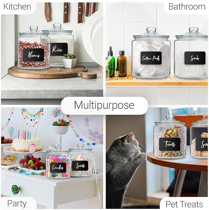 Le’raze 3pc Canister Sets for Kitchen Counter + Labels & Marker - Glass Cookie Jars with Airtight Lids - Food Storage Containers with Lids Airtight for Pantry - Flour, Sugar, Coffee, Christmas gift.