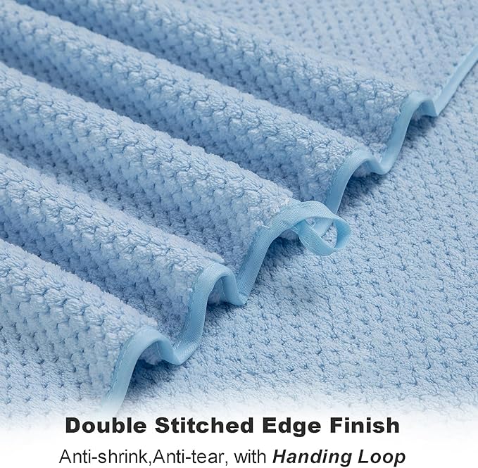 Ultra Soft Towel Set of 6, Blue Microfiber Big Bath Towel Sheets 28x55 Inches, Luxury Plush Towels- Waffle Weave Design,Highly Absorbent,Quick Dry,Premium Quality Towel Set for Bathroom