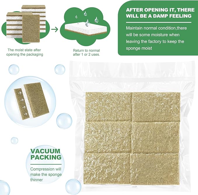 Natural Kitchen Sponges, 12 Pack Non-Scratch Sponge for Dishes, Biodegradable Scruber Sponges Kitchen for Cleaning, Household