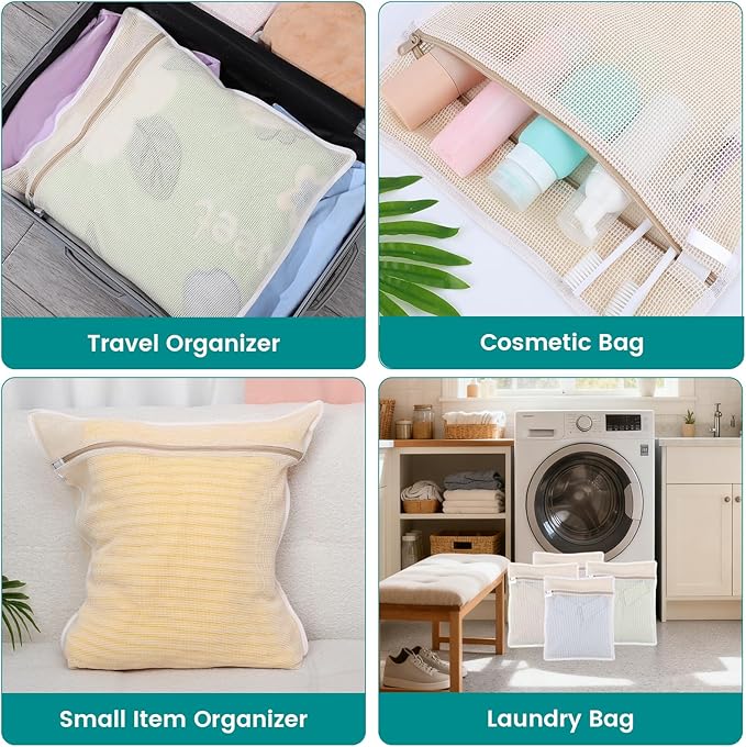 4Pcs Durable Cotton Mesh Laundry Bags for Delicates, 20×24inch Large Breathable Laundry Mesh Wash Bags with Sturdy Zipper for Delicates, Clothes, Pants, Underwear, Bra, Socks (XL)