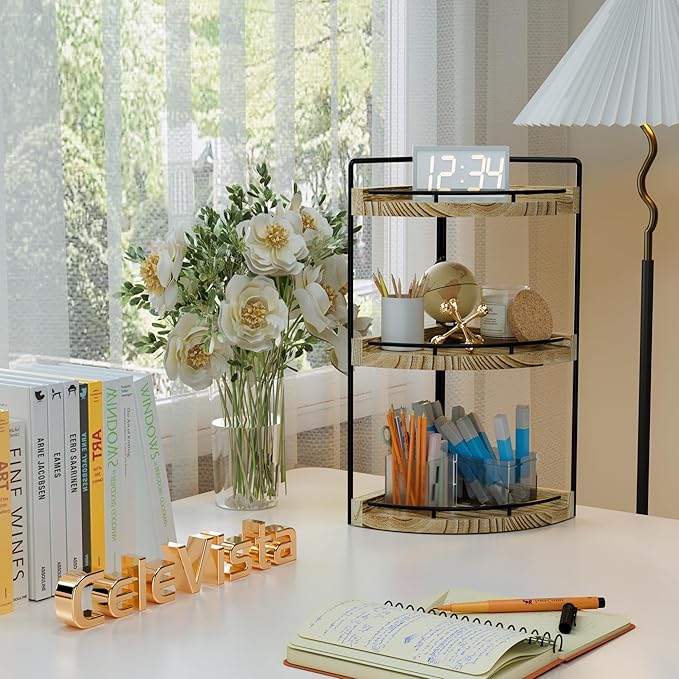 Corner Bathroom Counter Organizer, 3 Tier Bathroom Storage Countertop for Skincare, Sink Shelf for Kitchen Decor, Vanity, Dresser, Makeup, Gift(Rustic Brown)