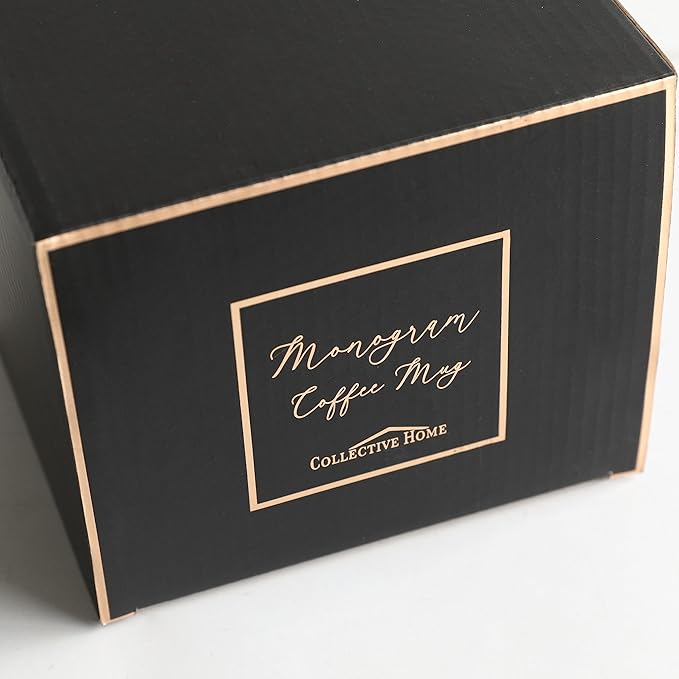 COLLECTIVE HOME - Monogram Ceramic Mugs, 15 oz Golden Initial Coffee Cups, Elegant Alphabet Tea Mugs, Elegant Personalized Mug with Gift Box, Luxurious Cups for Office and Home (l)