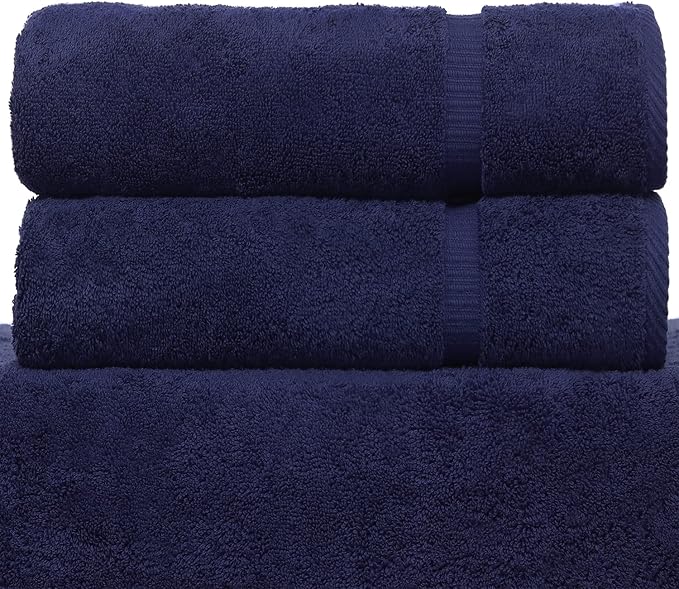Luxury Hotel & Spa Quality, Quick Dry 100% Turkish Cotton 700 GSM, Eco Friendly Towel, for Bathroom Dobby Border Soft Bath Towel Set 27 X 54 (Navy Blue, Bath Towels - Set of 2)