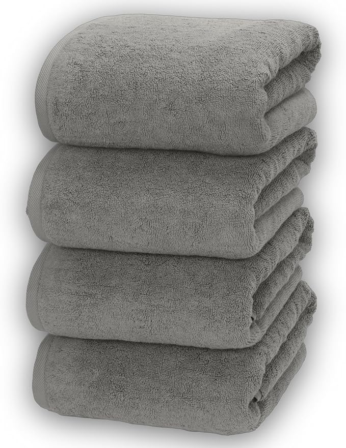 Soleil Fine Goods Luxurious 800 GSM 100% Cotton Bath Towel Set (4-Pack, 27x54) - Heavyweight & Ultra Absorbent, Plush Softness for Bathroom | Hotel & Spa Quality Luxury Towels- Steel