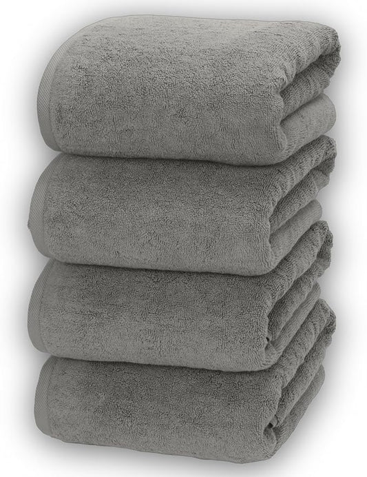 Soleil Fine Goods Luxurious 800 GSM 100% Cotton Bath Towel Set (4-Pack, 27x54) - Heavyweight & Ultra Absorbent, Plush Softness for Bathroom | Hotel & Spa Quality Luxury Towels- Steel