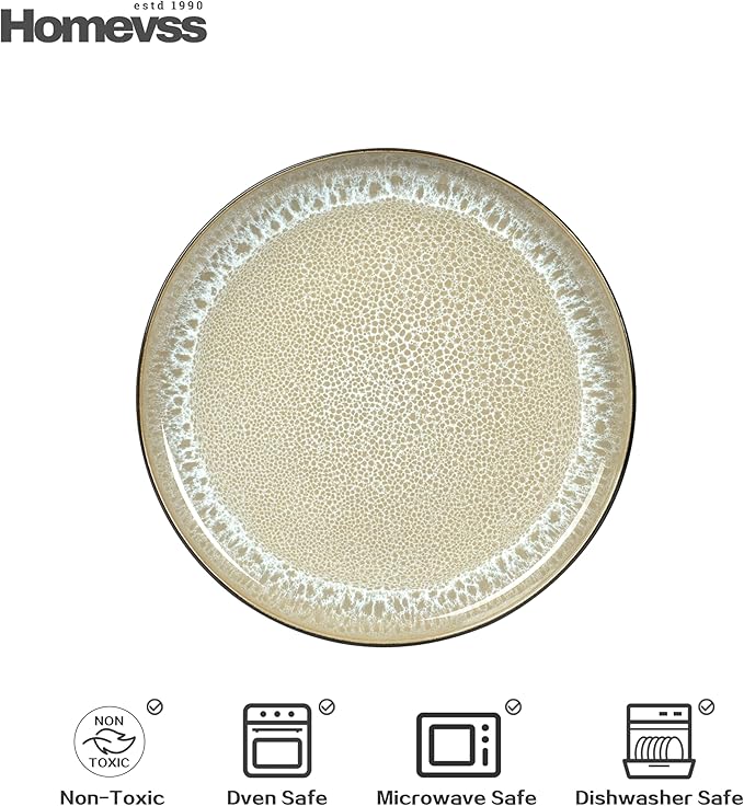 HomeVss 20-Piece Dinnerware Set - Serves 4, Reactive Glaze Bubble Beige Plates & Bowls Set | Microwave & Dishwasher Safe Dishes Set