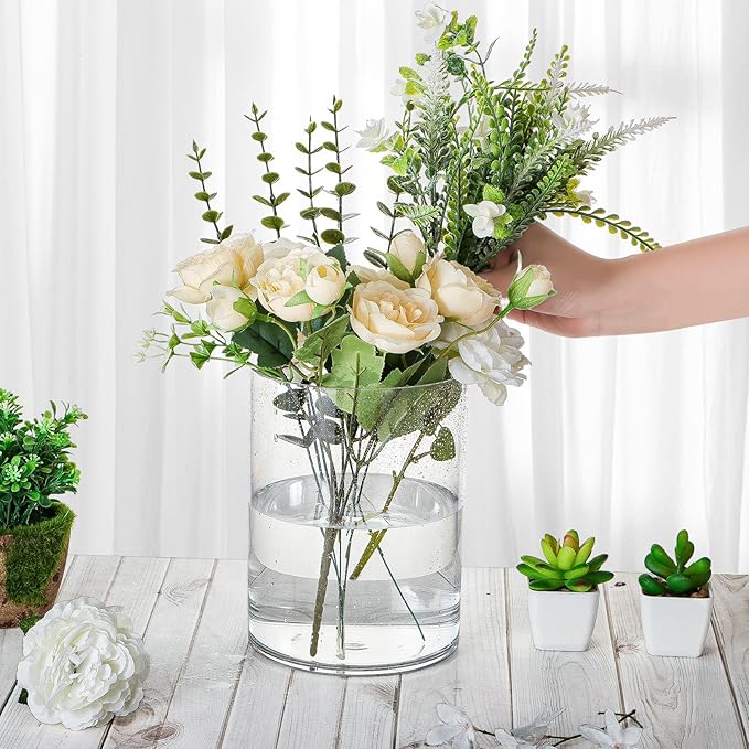 Clear Acrylic Flower Vase Centerpiece，Acrylic Cylinder Vase Decorative Wide Mouth for Flower, Plastic Flower Vases for Home，Office，Wedding Party,5.9x7.9in