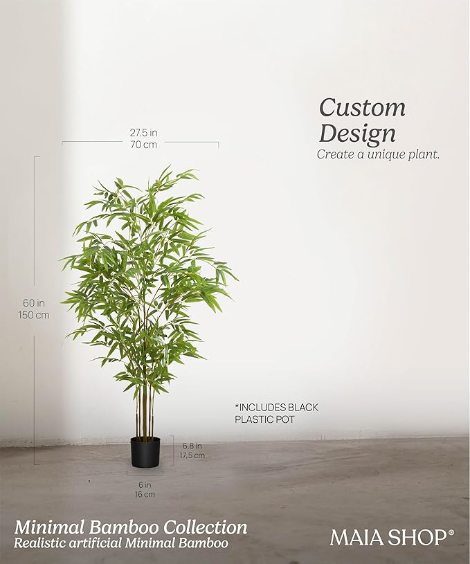 Maia Shop Artificial Bamboo Tree Minimal 5FT Tall, Fake Tree Realistic Leaves, Faux Silk Plant Made with The Best Materials, Artificial Tree for Home Decor Indoor, 60 inches