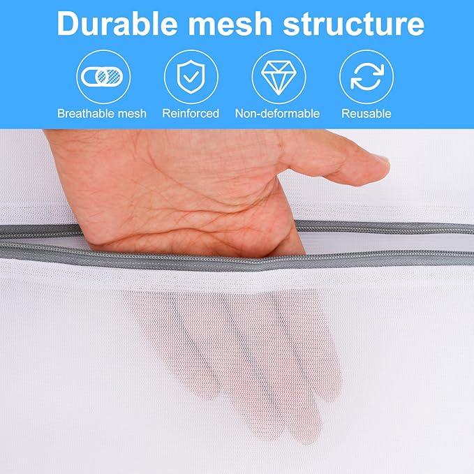 4pcs Mesh Laundry Bags, 39x30cm/15.35x11.81in Delicate Garment Durable Net Washing Machine Bag with Zippers for Socks Blouse Bra Lingerie for Home Travel College Dorm Hotel Apartment (White)