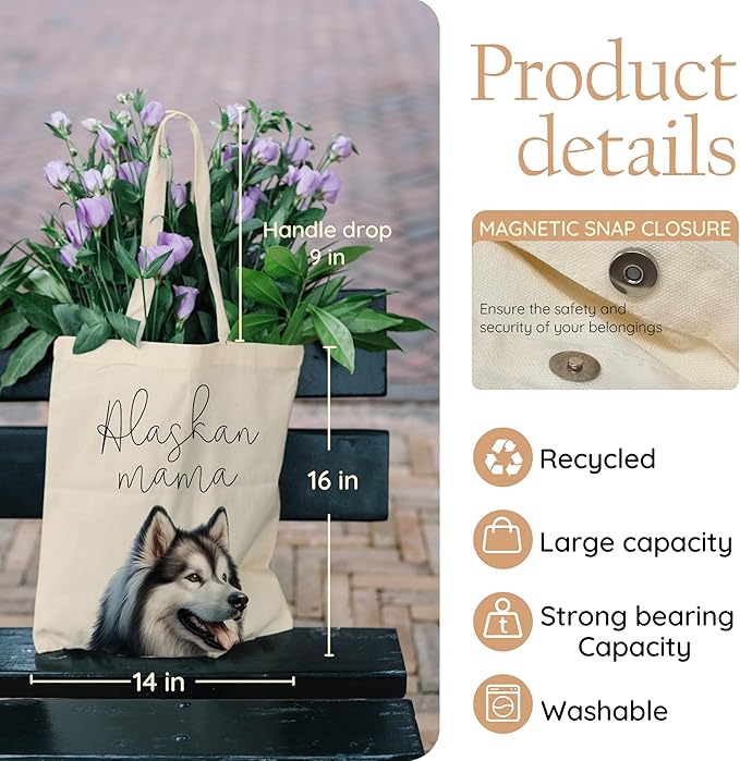 Dog Mama Tote Bag – Cute Dog Lover Canvas Bag, Reusable Shopping Shoulder Bag for Women, Pet Mom Gift,