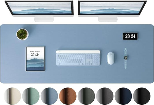 Aothia Leather Desk Pad Protector, Office Desk Mat, Large Mouse Pad, Laptop Desk Pad, Non-Slip PU Leather Desk Blotter, Waterproof Desk Writing Pad for Office and Home (Denim Blue, 47" x 17")