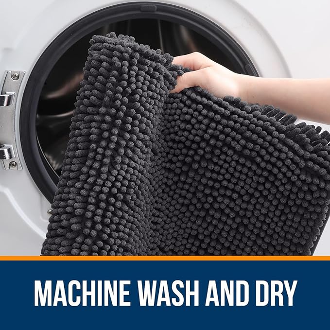 OLANLY Bathroom Rugs 70x46, Extra Soft Absorbent Chenille Bath Rugs, Rubber Backing Quick Dry, Machine Washable Bath Mats for Bathroom Floor, Tub and Shower, Home Decor Accessories, Dark Grey