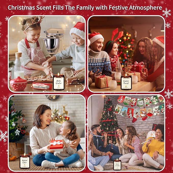 Christmas Scented Candle Gift Set for Women – 4 Pack Winter Soy Candles with Apple Cinnamon, Fir Balsam, Mulled Cider, Sandalwood – Holiday Gifts for Her, Home Décor