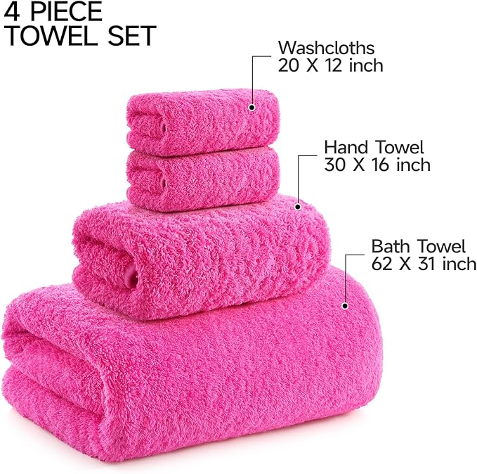 REDKISS Luxury Pink Bath Towel Set of 4, 100% Cotton 900 GSM Premium Bathroom Towels, Ultra Soft, Highly Absorbent & Quick Dry Bath Sheets, No Shedding, Hotel & Home Spa Towel Sets for Adults