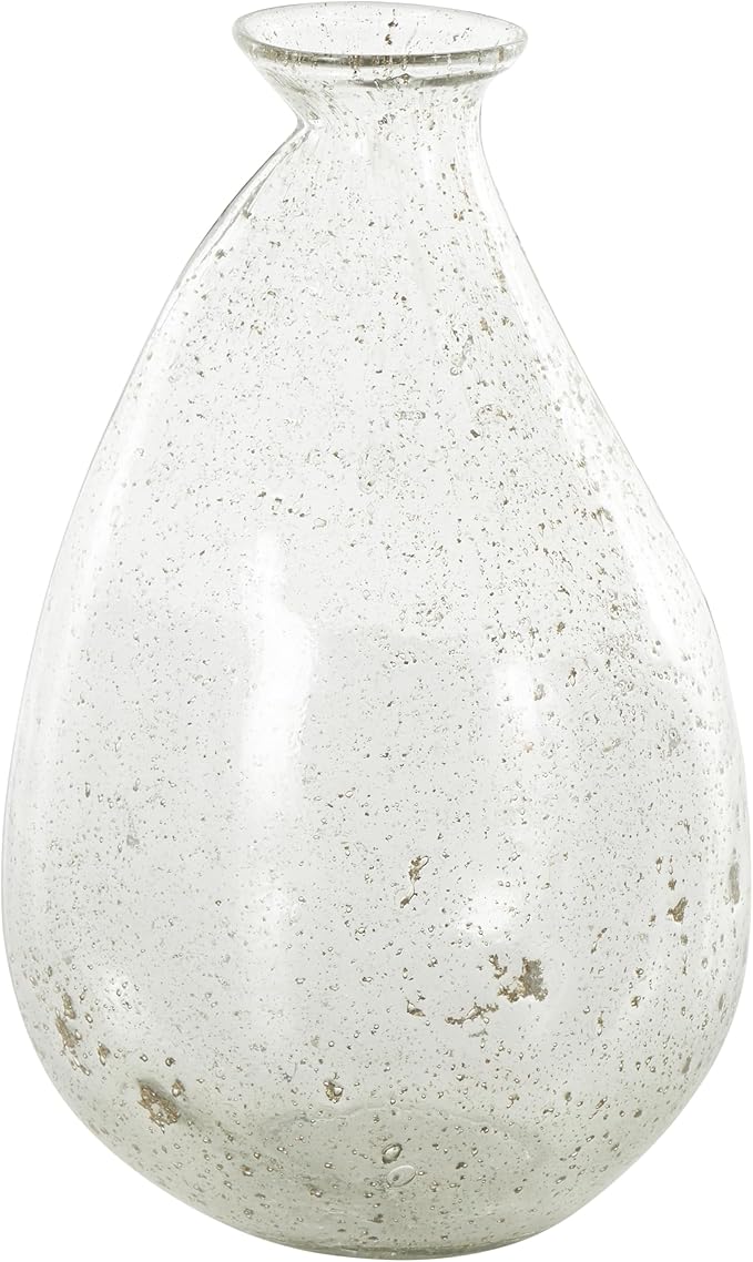 Deco 79 Glass Decorative Vase Speckled Centerpiece Vases with Brown Accents, Flower Vases for Home Decoration 7" x 7" x 12", Clear