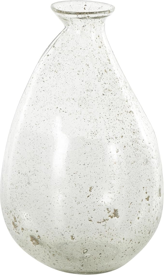 Deco 79 Glass Decorative Vase Speckled Centerpiece Vases with Brown Accents, Flower Vases for Home Decoration 7" x 7" x 12", Clear